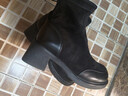 木林森女靴軟面拼接短靴女時(shí)尚百搭粗跟通勤女士馬丁靴 黑 36  曬單實(shí)拍圖