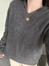 ELLE【祝緒丹同款】山羊絨連帽針織衫女2025秋季新款慵懶套頭毛衣 深灰 L 曬單實(shí)拍圖