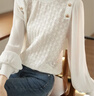 翎悅法式長(cháng)袖針織襯衫女秋裝新款上衣設計感時(shí)尚洋氣減齡顯瘦甜美小衫 白色 2XL  建議125-135斤 曬單實(shí)拍圖