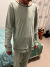 貓人男童睡衣兒童睡衣純棉長(cháng)袖春秋季中大童男孩家居服套裝 豆綠 170 曬單實(shí)拍圖