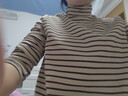 百圖betu女裝秋冬新款T恤條紋半高領(lǐng)保暖打底衫抗菌長(cháng)袖女2310T43 咖啡色 S 曬單實(shí)拍圖