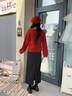 尚靜法式優(yōu)雅釘珠領(lǐng)口長(cháng)袖針織衫女2025新年騏驥紅毛衣女針織內搭上衣 紅色 M 曬單實(shí)拍圖