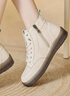 啄木鳥(niǎo)高幫小白鞋牛筋底休閑鞋2026新款秋冬女鞋軟底真皮一腳蹬平底短靴 米色加絨 39 曬單實(shí)拍圖