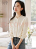 初申 春秋長(cháng)袖襯衫女氣質(zhì)小碎褶立領(lǐng)提花面料休閑襯衣上衣S141C2991 曬單實(shí)拍圖