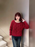 森馬（Semir）騏驥紅色毛衣女秋冬短款立體絞花毛衫26新款針織衫圈圈紗貝殼花邊 紅白色調00361 S 曬單實(shí)拍圖