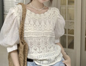 百圖betu女裝春夏新款毛針織衫溫柔系圓領(lǐng)燈籠袖套頭衫女2403T04 米白 S 曬單實(shí)拍圖