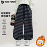 小豬班納（PEPCO）兒童2025年冬裝男女童拼腰格子加絨保暖休閑韓版束口長(cháng)褲運動(dòng)褲 拼腰格子加絨褲-黑色 170 cm 曬單實(shí)拍圖