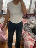 春秋冬裝褶皺長袖打底衫女弧形下擺不規則T恤內搭純色棉質上衣TZF 白色【短袖V領】 L 【95-105斤】 曬單實拍圖
