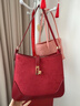 斤慕包包新娘包復古磨砂絨面紅色腋下包2026新娘婚包大容量托特包 紅色 曬單實(shí)拍圖