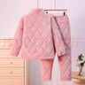 睡衣女冬季加絨加厚夾棉大碼寬松睡衣珊瑚絨套裝可外穿冬季25新款 GY-粉色 L （建議100-125斤）男女同款 曬單實(shí)拍圖