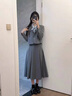 老師正式場(chǎng)合正裝女套裝大學(xué)生教資面試輕職場(chǎng)穿搭小個(gè)子通勤西服 灰色外套＋9129裙 M 曬單實(shí)拍圖
