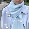 HG圍巾女秋冬季2025新款圍脖女生護頸保暖針織藍色圍巾百搭氛圍感潮 淺藍色 曬單實(shí)拍圖