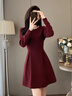 DRPR品牌女裝新品連衣裙女2025秋冬季復古名媛氣質(zhì)顯瘦小個(gè)子收腰修身 紅色連衣裙 L 曬單實(shí)拍圖
