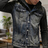 王者勝者 KING WINNER品牌歐美時(shí)尚連帽牛仔夾克男春秋重磅個(gè)性休閑修身韓版潮流外套男 復古色 M 曬單實(shí)拍圖