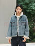 森馬（Semir）牛仔外套女拼接仿兔毛翻領(lǐng)寬松港風(fēng)冬季落肩夾棉夾克103724108001 曬單實(shí)拍圖