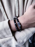 伊黛兒銀曜石黑曜石手串貔貅情侶盤(pán)玩高級手鏈男女手環(huán)新年禮物情人節 S1852雙圈銀曜石手鏈 曬單實(shí)拍圖