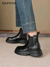達芙妮黑色馬丁靴女秋冬季加絨短靴子2025新爆款百搭厚底內增高皮鞋 曬單實(shí)拍圖