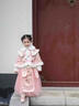 玫初莎拜年服女童漢服連衣裙冬裝加絨加厚仙女孩古裝冬款兒童套裝裙子 H188粉色夾棉 加厚 130 【建議身高125cm左右】 曬單實(shí)拍圖