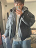 卡圖弛美式廓形PU皮假兩件羽絨棉服男冬季加厚保暖棉襖子面包衣服外套 黑色 XL 曬單實(shí)拍圖