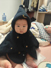 babylove寶寶夾棉斗篷冬季保暖毛絨披風(fēng)上衣嬰兒外出連帽外套刺繡披肩 曬單實(shí)拍圖