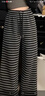 歐妤闊腿褲女寬松高腰加絨加厚休閑褲女士秋冬季女裝新款慵懶條紋褲子 深灰條紋【春秋款】 XL 建議110-120斤 曬單實(shí)拍圖