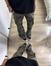 POUM美式高街修身微喇休閑褲男女工裝迷彩褲情侶褲喇叭多口袋褲子男 BLMFS-8279迷彩色 M 【建議100--120斤】 曬單實(shí)拍圖