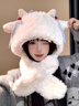 邦帛世毛絨帽女冬可愛(ài)小羊毛絨帽子圍巾一體兩件套加絨保暖圣誕新年禮物 帽子【小羊帽圍脖兩件套】 曬單實(shí)拍圖
