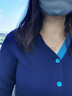 歐莎（OSA）復古撞色V領(lǐng)針織衫女秋季新款通勤百搭高智風(fēng)打底毛衣上衣 孔雀藍A S 曬單實(shí)拍圖