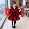 G.duck小黃鴨童裝洛麗塔公主裙兒童拜年服冬季加絨亮片新年戰袍女童裙子 酒紅色吊帶裙斗篷 100 建議2~3歲（ 90-100cm） 曬單實(shí)拍圖