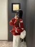麥思婭紅色圣誕新年氛圍感雙拉鏈加厚毛衣開衫女冬新款圓領針織外套 紅色 S 曬單實拍圖