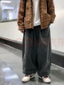 安初夏日系復古工裝牛仔褲男直筒寬松嘻哈潮流ins港風(fēng)秋季大碼闊腿褲子 黑灰色 L 曬單實(shí)拍圖