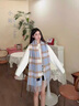 啄木鳥(niǎo)日系羊毛格子圍巾女秋冬季感2024新款保暖護頸粉色圍脖情侶款禮物 藍咖(羊毛不能水洗 需要干洗) 曬單實(shí)拍圖