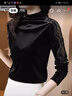皮爾卡丹（pierre cardin）金絲絨長(cháng)袖t恤女士春秋冬2026年新款半高領(lǐng)洋氣小衫內搭打底上衣 黑色 XL 建議110-120斤 曬單實(shí)拍圖