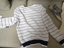 紅蜻蜓t恤女長(cháng)袖2025年新款秋冬季女裝針織衫打底衫女士?jì)却蠲律弦屡?白色（黑色條紋） 均碼 （推薦80-130斤） 曬單實(shí)拍圖