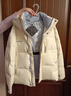 鴨鴨紫鉆系列羽絨服女短款2025冬季新款寬松休閑連帽加厚保暖情侶外套 米白色 S (165) 曬單實(shí)拍圖