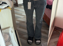 她池加絨牛仔褲2025冬裝新款女裝水洗高腰修身長(cháng)款微喇褲 曬單實(shí)拍圖