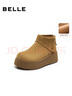 百麗（Belle）復古絨面勃肯鞋女2025冬新商場(chǎng)同款厚底加絨休閑短靴E6F1DDD5 棕色-厚絨 36 (230mm) 曬單實(shí)拍圖