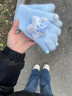 亦纖新款藍色系蝴蝶結星星kt手套女冬季保暖甜美可愛(ài)卡通學(xué)生騎行仿寒 蝴蝶結星星毛絨手套-藍色 曬單實(shí)拍圖