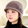 QUEEN TRIP中老年帽子女冬天毛線(xiàn)帽奶奶媽媽帽護耳保暖老太太防兔毛針織帽 卡其色 曬單實(shí)拍圖