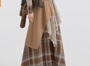 爾山集半身裙森系復古格紋女2025新款秋冬設計感不規則拼接高腰A字長(cháng)裙 咖啡色 均碼 85-130斤 曬單實(shí)拍圖