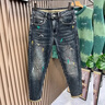 歐貨高端潑墨牛仔褲男士春秋季新款修身小腳褲潮牌痞帥彈力長(cháng)褲子 藍色 36 曬單實(shí)拍圖
