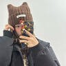 智宙貓耳朵帽子女款秋冬季可愛(ài)韓系大頭圍顯臉小保暖護耳針織毛線(xiàn)冷帽 咖啡色 【貓耳款】 （顯小百搭/保暖舒適） 曬單實(shí)拍圖