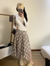 茵曼（INMAN）茵曼可露麗不規則復古格子半身裙2026春女裝新款飄逸長(cháng)裙 淺咖格 S 曬單實(shí)拍圖