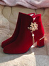 瑞央結婚鞋女紅色秀禾主婚紗兩穿敬酒鞋冬季粗跟靴子鞋秋冬天新娘 8cm 流蘇款/跟高8CM 38 曬單實(shí)拍圖