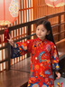 年衣【董璇同款】旗袍裙女童秋冬新款唐裝連衣裙新中式盛世躍馬旗袍裙 年衣紅 130 曬單實(shí)拍圖