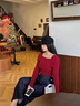 ONLY2025秋季新款一字肩坑條紋修身針織長袖打底衫女|125324015 F16 里約紅色 XS 曬單實拍圖