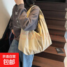 松弛感帆布包包女大容量2026新款女包秋冬季休閑單肩通勤托特包 卡其色 曬單實(shí)拍圖