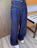 太平鳥(niǎo)女裝牛仔褲高腰彎刀秋季寬松顯瘦香蕉闊腿 牛仔深藍 M 曬單實(shí)拍圖