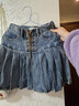 UR夏季新款女裝美式復古休閑壓褶系帶牛仔半裙UWL840081 藍色 XS 曬單實(shí)拍圖
