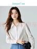 茵曼復古開(kāi)衫女裝翻領(lǐng)襯衫秋冬季薄長(cháng)袖襯衣上衣 霜白色-提花面料 XL 曬單實(shí)拍圖